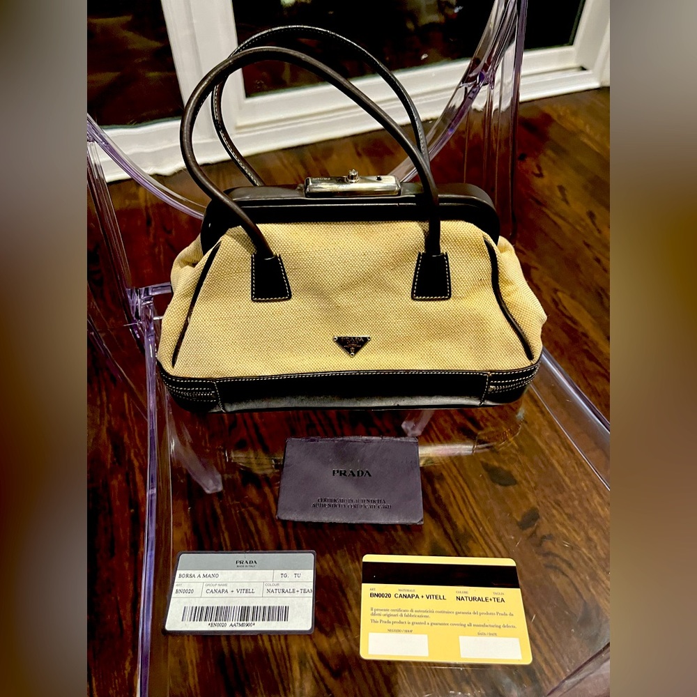 Prada Vintage Medicine Bag Canapa + Vitell with authenticity certificate card.